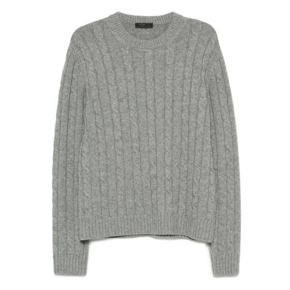 PRADA Men's Cable Knit Crew Neck Sweater Men GREY Sweaters & Cardigans
